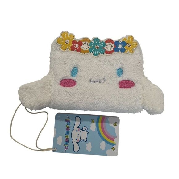 Loungefly Cinnamoroll White Plush Wallet Coin Purse Sanrio Floral Crown Zipper - Picture 1 of 6